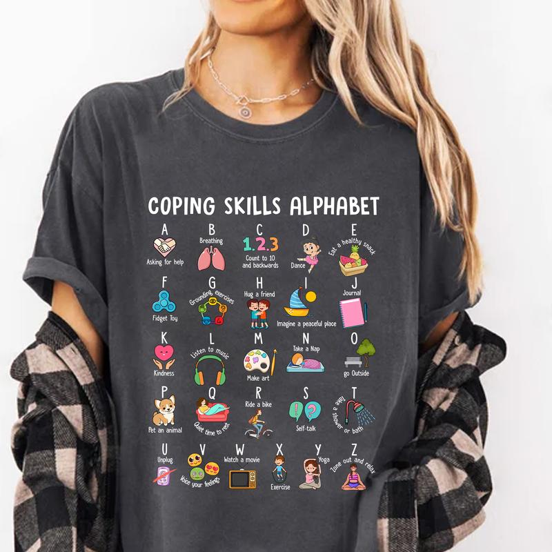 Coping Skill Alphabet Shirt, Speech Therapy Shirt, Slp Sped Teacher Shirt, School Counselor Shirt, Occupational Therapy, Psychologist Shirt Casual Com
