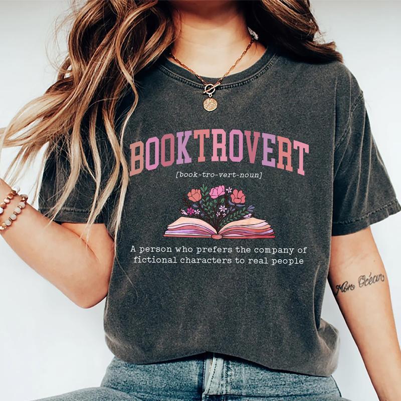 Booktrovert Definition Shirt, Booktrovert T-shirt, Book Lover Graphic Printed Tee, Bookish Soft Fabric Short Sleeve Tee, Comfort Shirt For Nerd Girls,
