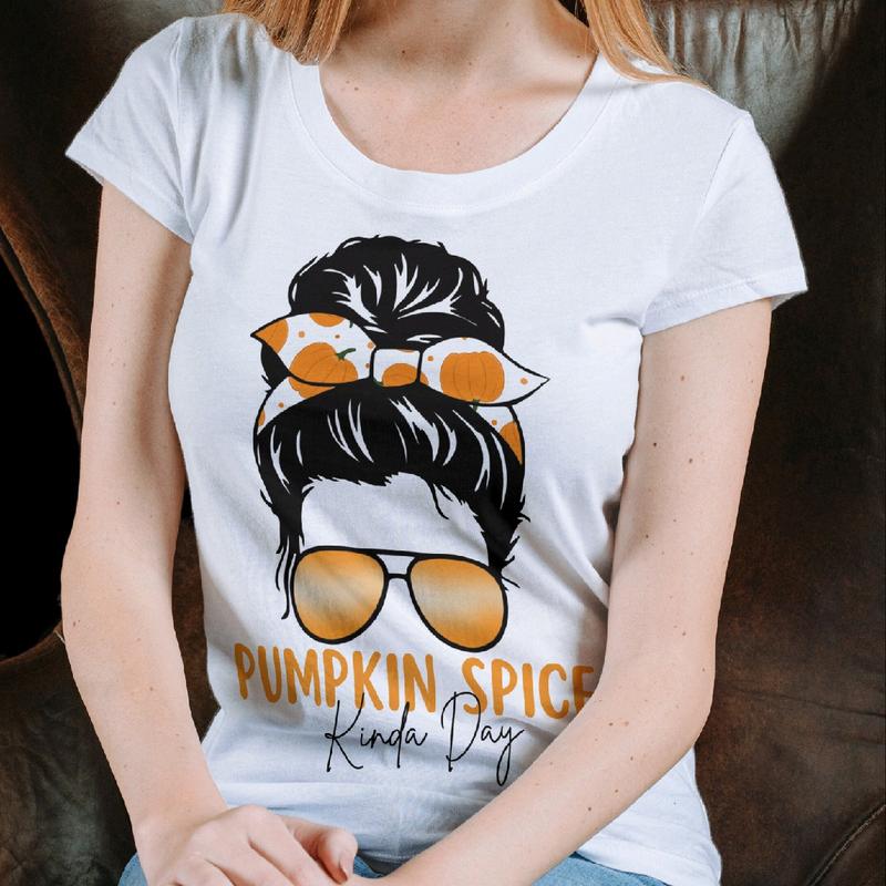 Pumpkin Spice Kinda Day Women's T-Shirt for Casual Style - Top, Womenswear Everyday Clothing Comfortable, Crewneck