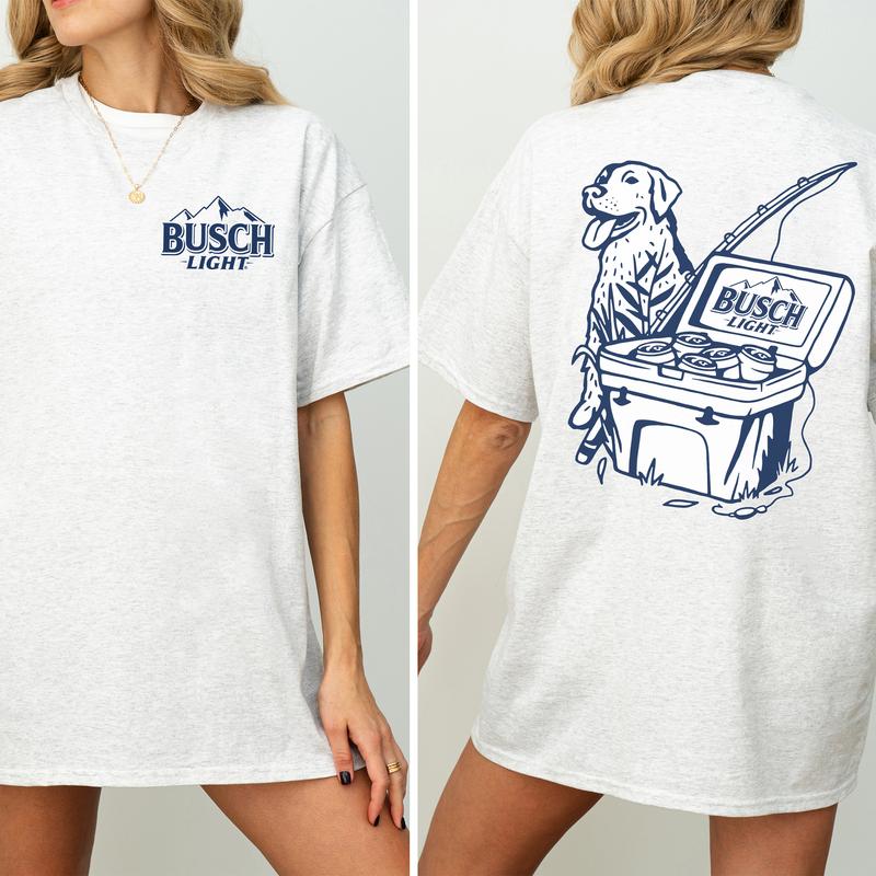Vintage Busch Light Dog Fishing Shirt 2-Sided, Busch Light Fishing Scene with Dog Tee, Summer Fishing Graphic Printed Tshirt, Drink Tee, Drinking T-sh