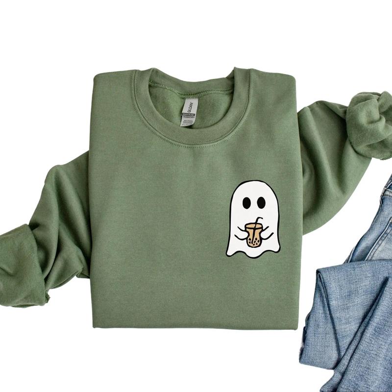 Little Ghost Ice Coffee Halloween Crewneck Sweatshirt, Hoodie, T-shirt, Cute Halloween Shirt