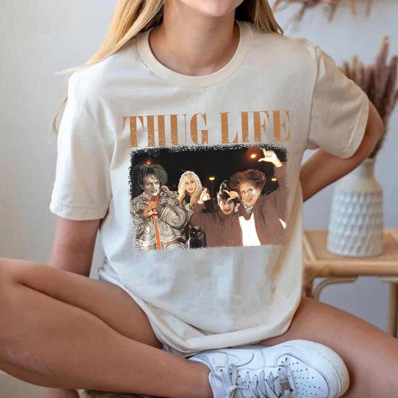 Thug Life Bad Witches Halloween Vintage 90s Unisex T-Shirt, Sweatshirt, Hoodie Casual Collar halloween movie Cotton Fabric