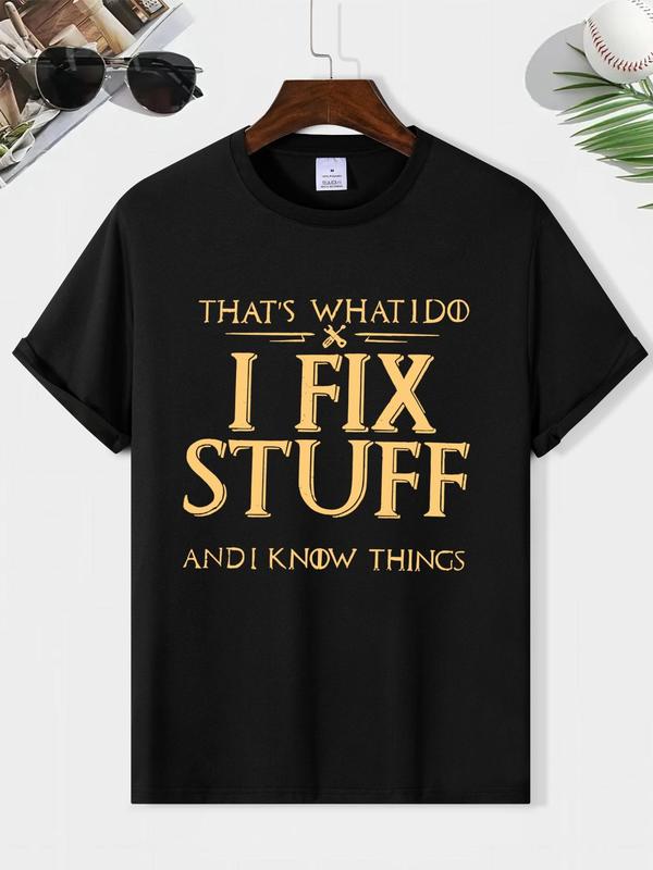 Men's Stylish Letter Print Round Neck Tee, Summer Short Sleeve Casual Crew T-Shirt, Comfortable Menâ€™s Streetwear for Modern Summer Style