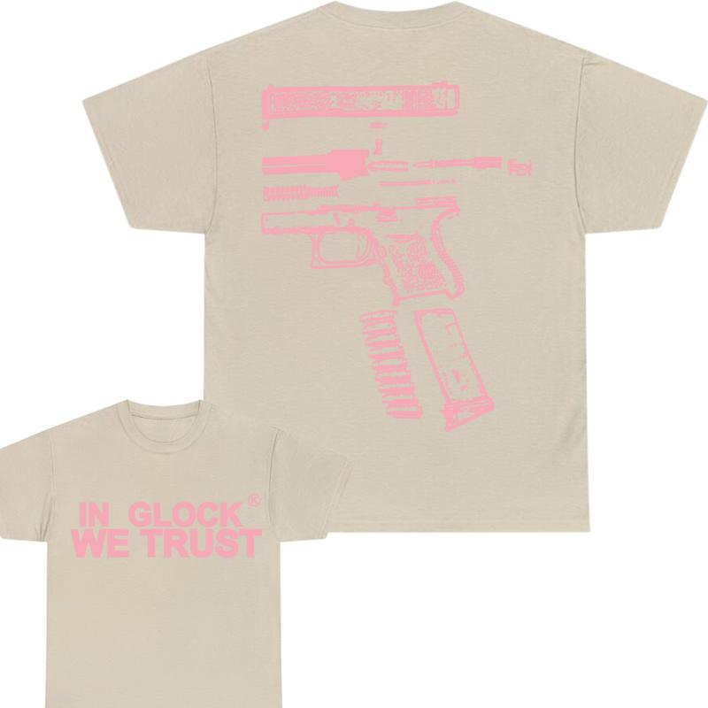 IN GLOCK WE TRUST 2 side T-shirt,Design Color Light Pink, T-shirt For Men, GIft For Men,Full color, Menswear Top