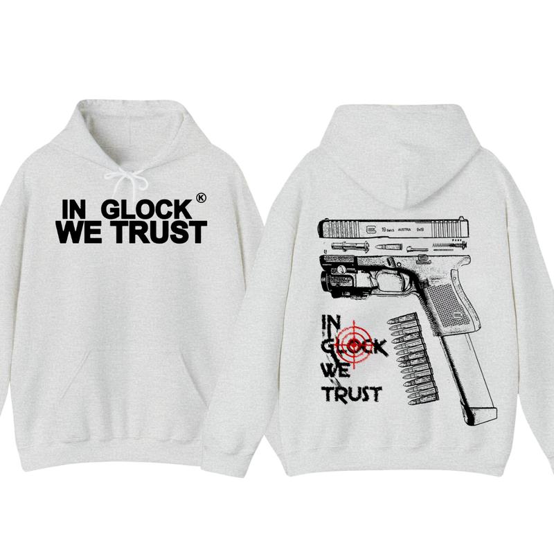 IN GLOCK WE TRUST HOODIE , Double Side , GLock Sweatshirt,Design Glock - Full Color , For Her,Men's Tops & Women's Tops - Hoodies & Sweaters Classic