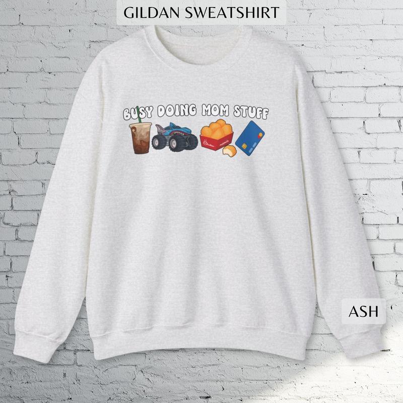 Busy Doing Mom Stuff, Iced Coffee Crewneck Sweatshirt, Unisex T-shirt - Universal Appeal Garments - Find Your Look - Color Choices for You - Mix and M