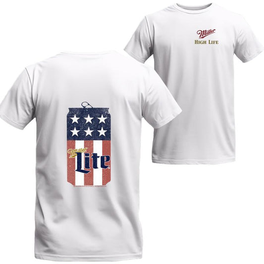 Miller High Life Patriotic American Flag Can 2-sides T-shirt, Miller Unisex Shirt, Beer Shirt, Menswear Top, Streetwear, Drinking Shirt
