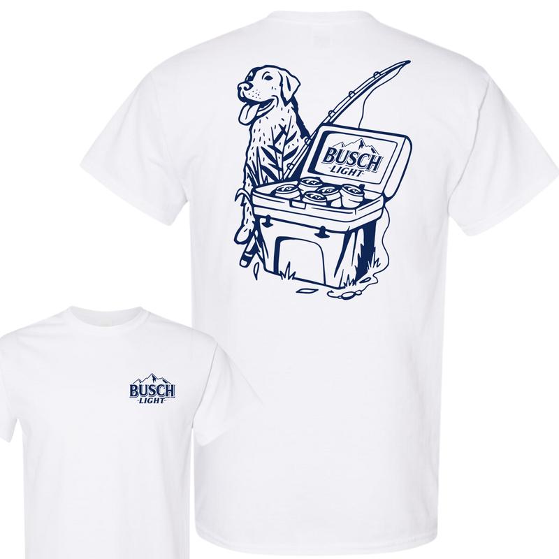 Busch Light Fishing Scene With Dog & Cooler 2 sided T-Shirt, Hunting T-Shirt, For Men, For Women