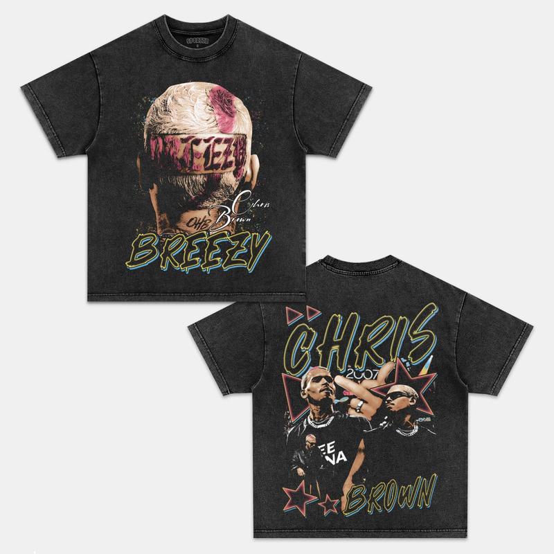 BREEZY C.BROWN Double Printed Short Sleeve Tee Cotton Vintage Shirt To Match Sneaker Hiphop Clothing Rapper Merch Shirt, Hiphop Tour Concert 2024, Gif