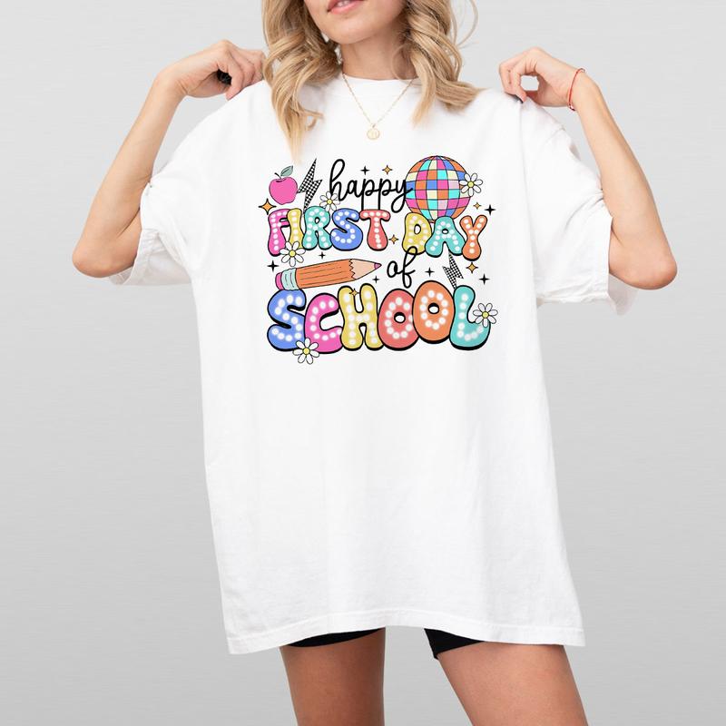 Happy First Day Of School Shirt, Teacher Women Top, Retro Teacher Back To School Tee, Funny First Day Of School Shirt, Cute Teacher T-Shirt, Teacher T