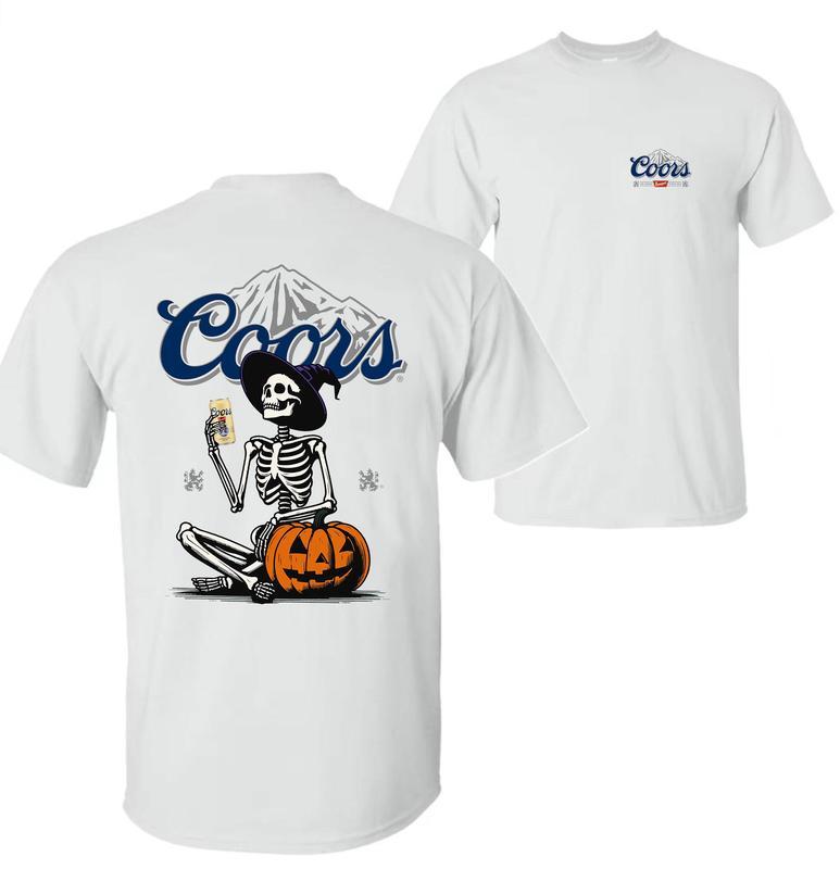 Coors Beer, Coors Beer Halloween Skeleton Pumpkin 2 sides T-Shirt, , Coors Halloween Shirt, Halloween Shirt, For Men, For Women, Halloween Cute