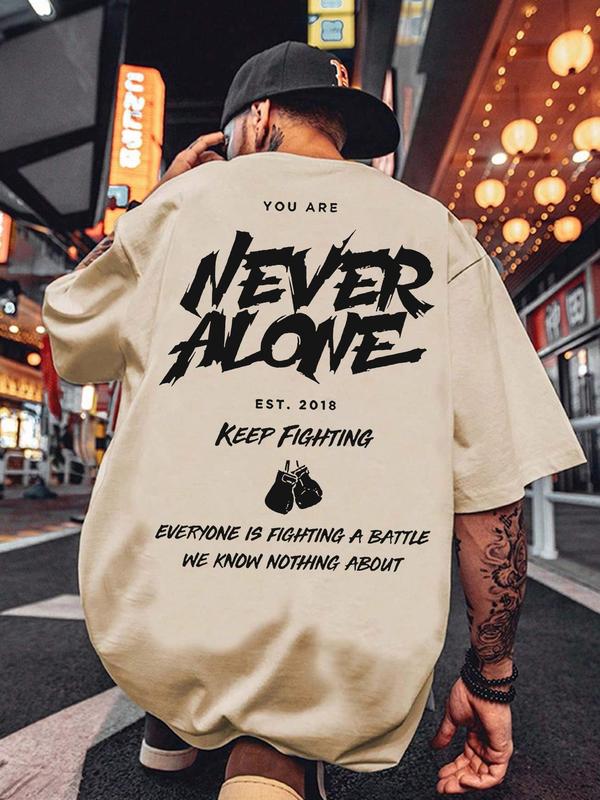Men's Regular Fit Letter Print Round Neck Drop Shoulder Tee, Graphic Tees,Â Casual Streetwear Short Sleeve T-Shirt for Summer, Menswear for Daily Wear
