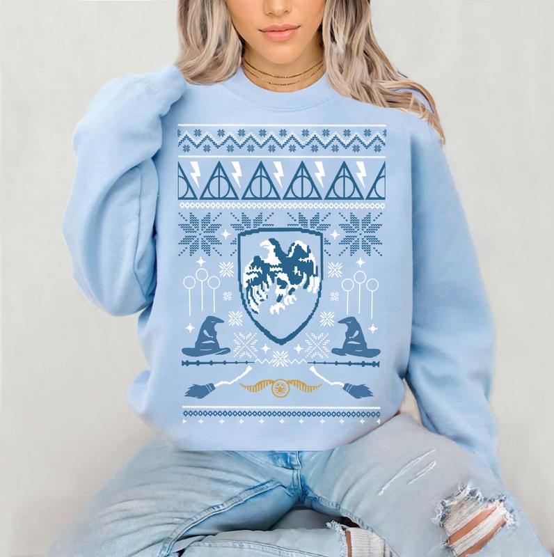 Vintage Wizard House Harry Potter Ugly Sweatshirt, Hogward Wizard School Merrry Christmas Sweatshirt, Fantasy Wizard Sweater, Custom Wizard Houses Xma