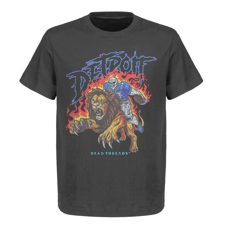 Detroit Football Deadman Riding Lion Graphic T-Shirt â€“ Heavy Cotton, Retro Menswear & Womenswear American Football Limited Edition