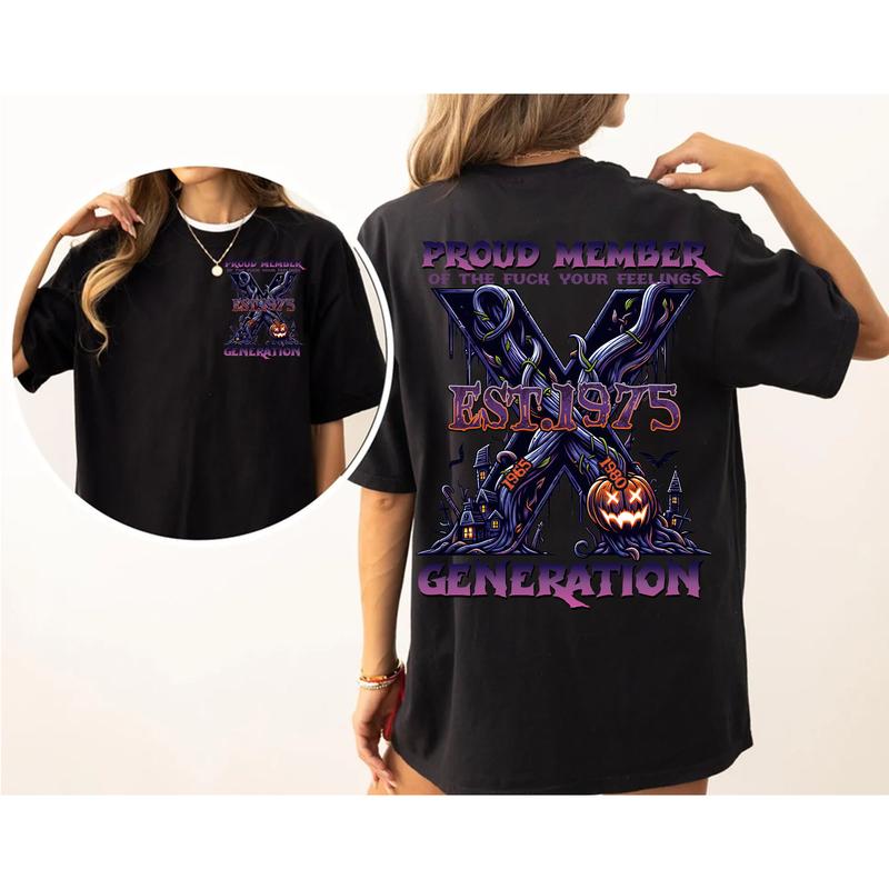 Custom Year Est.1975 Halloween GenerationX 2 Side Shirt, Halloween Pumpkin Proud Member GenX T-shirt, Generation X T-shirt