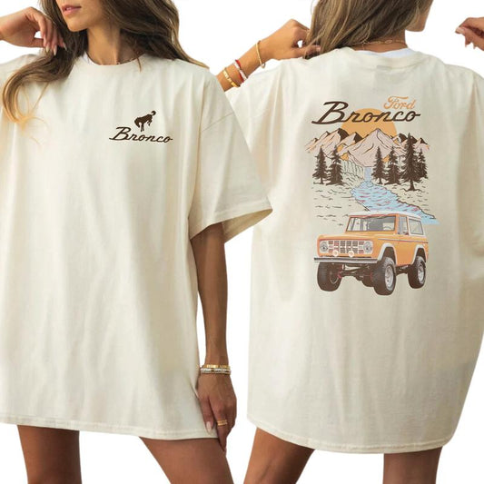 Vintage Ford Bronco T-Shirt, The Car National Park Graphic 2-Sided Shirt, Comfy Clothing, Cotton Fabric Tshirt, Printed Women's Top, Casual Womenswear