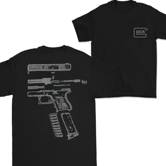 In Glock We Trust Black Tee with Multicolor Design for Men and Women - Classic Fit - Menswear, Glock Vintage Tee - 100% Cotton - Top
