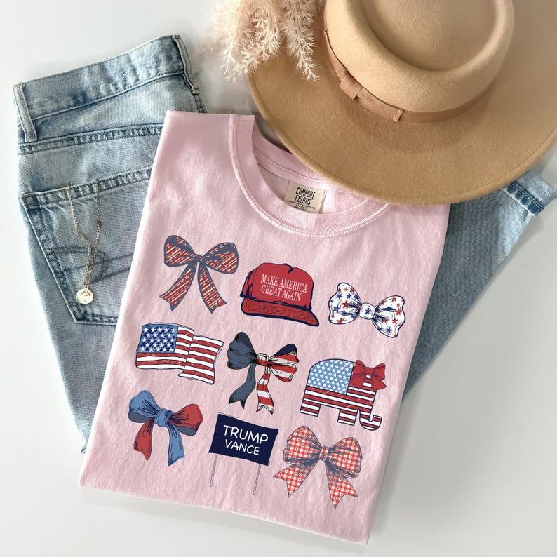 Trump Coquette Bow T-Shirt, Republican Tee, Trump MAGA TShirt, Gift, 100% Cotton, Crew Neck, Slight Stretch, Breathable & Wear-Resistant, All-Season S