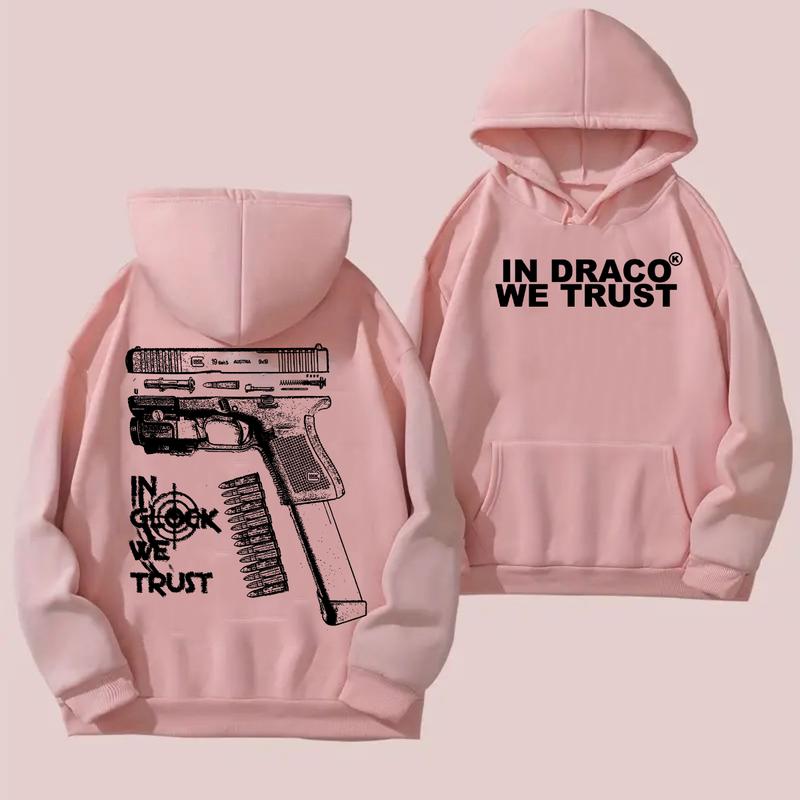 IN DRACO WE TRUST Glock Hoodie - Men's & Women's Classic Fit Long Sleeve Hoodie with Full Color Graphic Design, Embroidered Text, and Adjustable Hood
