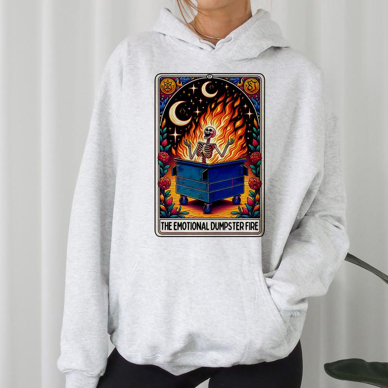 The Dumpster Fire Tarot- Unisex Crewneck Sweatshirt - Print is Sublimation, Funny Crewneck, Gift Idea, Relaxed Fit, Casual Apparel