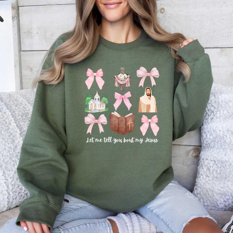 Let Me Tell You About My Jesus Coquette Christian Sweatshirt, Christian Jesus Girly Unisex Tee