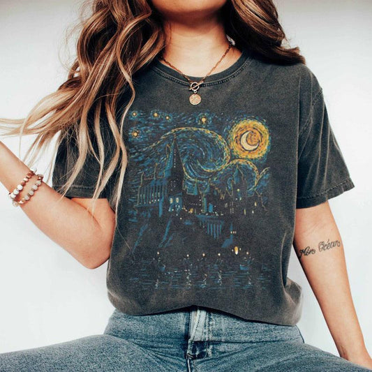 Harry Potter Vincent Van Goghâ€™s Starry Night inspired Hogwarts T-Shirt
