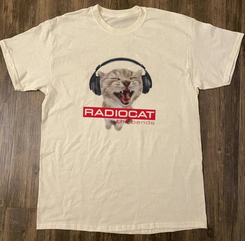 RARE!! Radiohead Cat Album Cover T-Shirt The Bends Concert Shirt Gift for Fans Menswear Top Menswear Top Underwear Tshirt Streetwear Man Tropical Crew