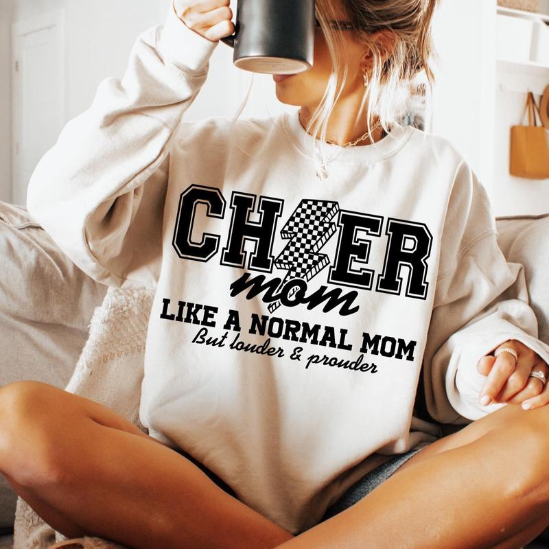 Cheer Mom Sweatshirt, Cheerleader Sweater, Cheerleader Mom Shirt, Cheer Mom Shirt, Cheer Life, Mom Life Tee, Full Sizes, Full Colors, Cotton Round Nec