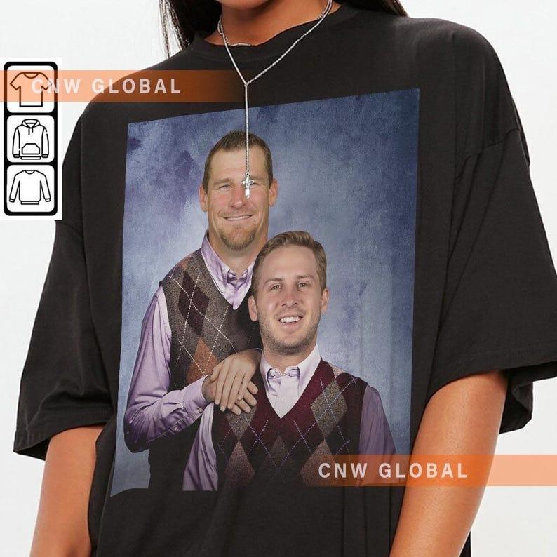 Jared Goff Dan Campbell Detroit Football Shirt, Lions Step Bros tshirt, Football 90s Fan Gift Classic Collar Cotton Fabric Top Decoration Graphic