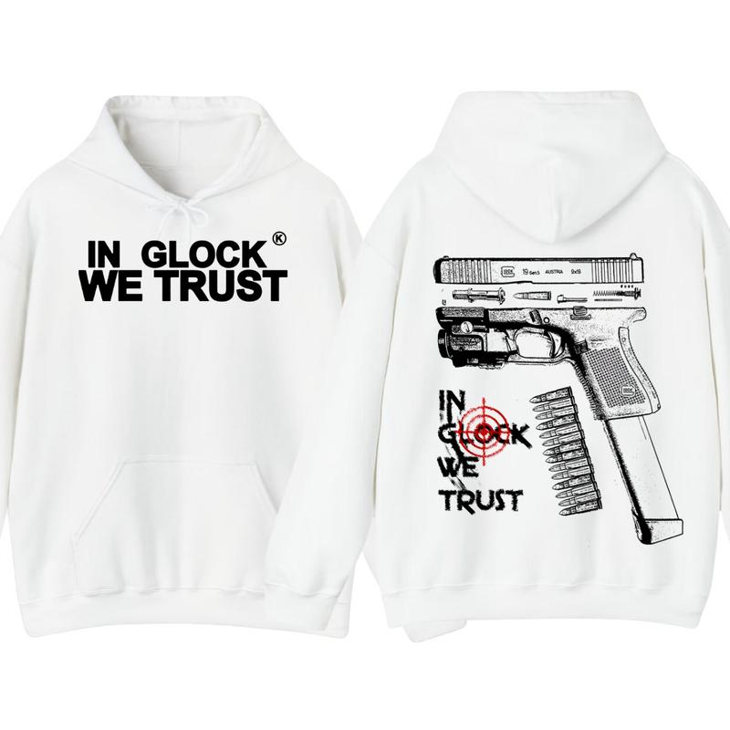 IN GLOCK WE TRUST HOODIE , Double Side , GLock Sweatshirt,Design Glock - Full Color , For Her,Men's Tops & Women's Tops - Hoodies & Sweaters Classic