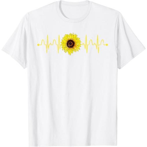 Florist Sunflower Heartbeat Blossom Yellow Flower Sunflower T-Shirt Made in USA