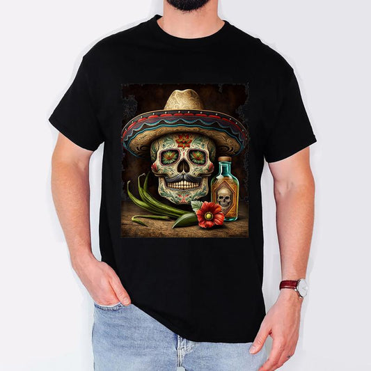 Mexican Sugar Skull Tequila Sombrero Cinco De Mayo Men Women T-Shirt