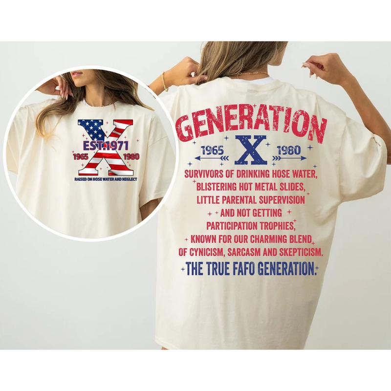 Est.Year Custom Proud Member Hose Water Flag Gen X 2 Side T-shirt, Gen X Shirt, Proud Member Generation 1965-1980 Shirt