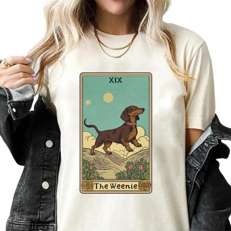 Dachshund T Shirt, Doxie Tarot Card T-Shirt Unisex Classic Cotton