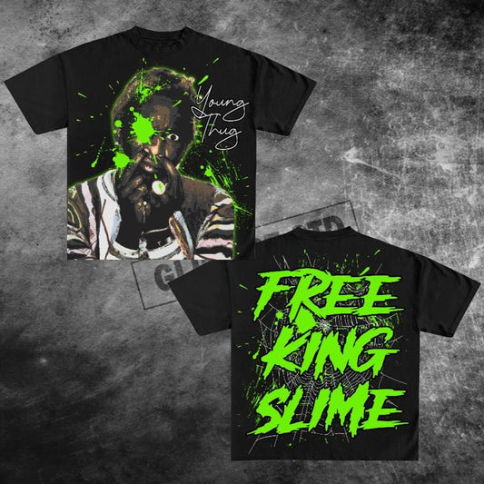 Y2K Graphic Free King Slime Personalize Printed Tshirt Casual Cotton Crewneck Menswear