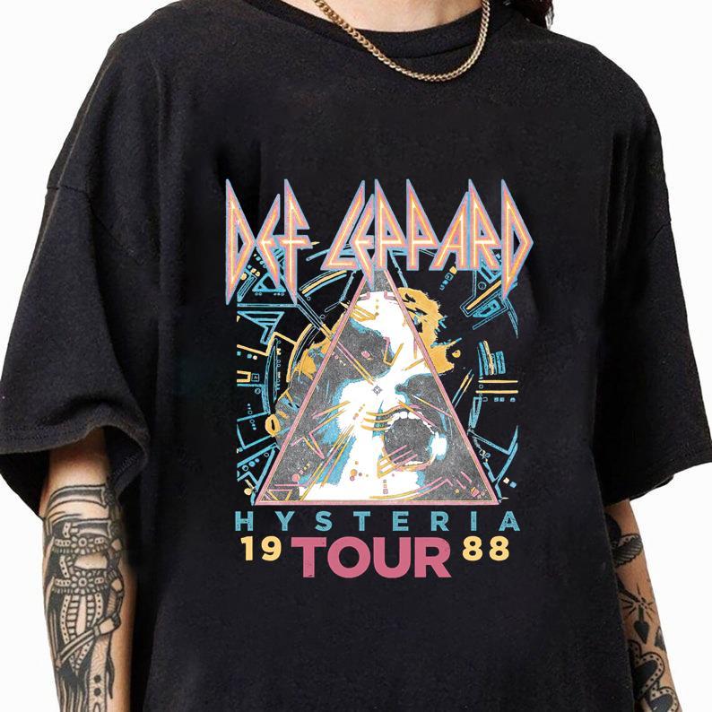 Def Leppard Hysteria 88' White Adult T-Shirt Unisex Full Size Cotton Menswear Cotton Menswear