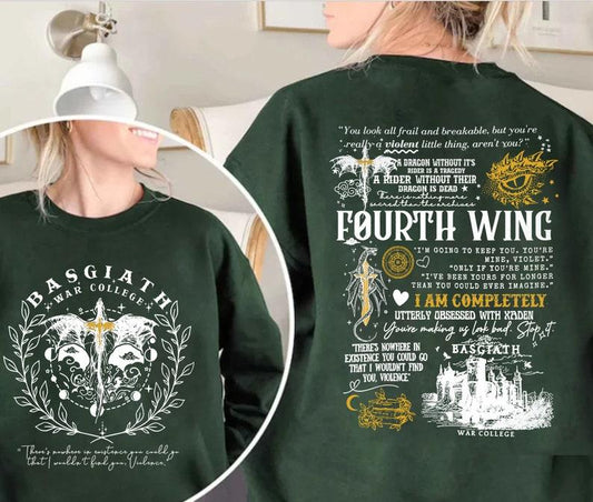 Basgiath War College 2-Sided Sweatshirt, Fourth Wing Shirts, The Empyrean Series, Violet Sorrengail Fantasy Book Shirt, Fourth Wing Merch, Bookish Mer