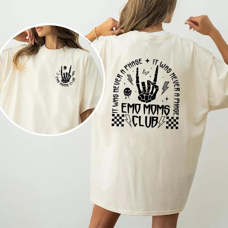 Emo Moms Club Shirt, Motherhood Rock Skeleton Printed T-shirt, Mama Shirt, Mom Life Shirt, Gifts For Mom, Soft Cotton Fabric Womenswear, Vintage Funny