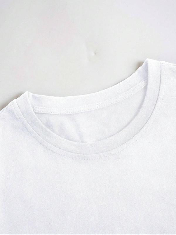 Women's Letter & Leopard Bow & Leaf Print Round Neck Tee, Trendy Casual Short Sleeve T-Shirt for Daily Wear, Ladies Summer Outfit