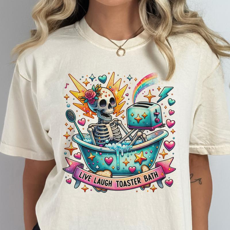 Karma Cafe Skull Tee  Better Late Tees Live Laugh Toaster Bath Tshirt Just Peachy Floral Skull Tshirt Never Better Skull T-Shirt  You Get What You Des