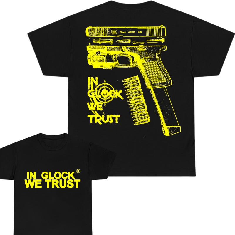In Glock We Trust Double Side Tee , Glock Tshirt, Design Color Yellow - Full Color - Men's & Women's Tops,Gift For Men & Women