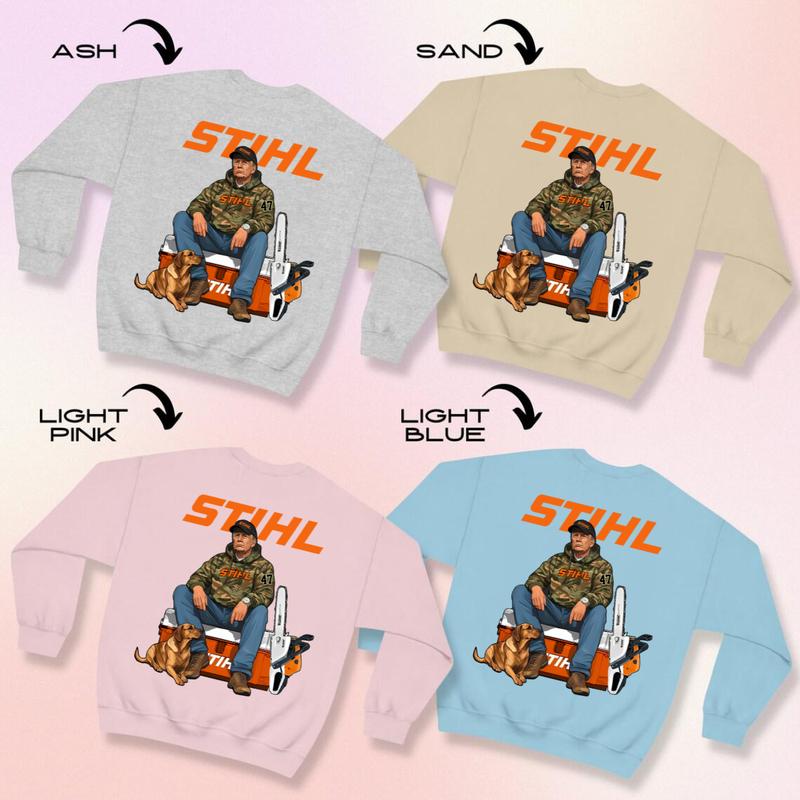 Stihl Trump Hoodie with Chainsaw Graphic Tee for Men - Full Color Cotton T-Shirt - Classic Menswear Camo