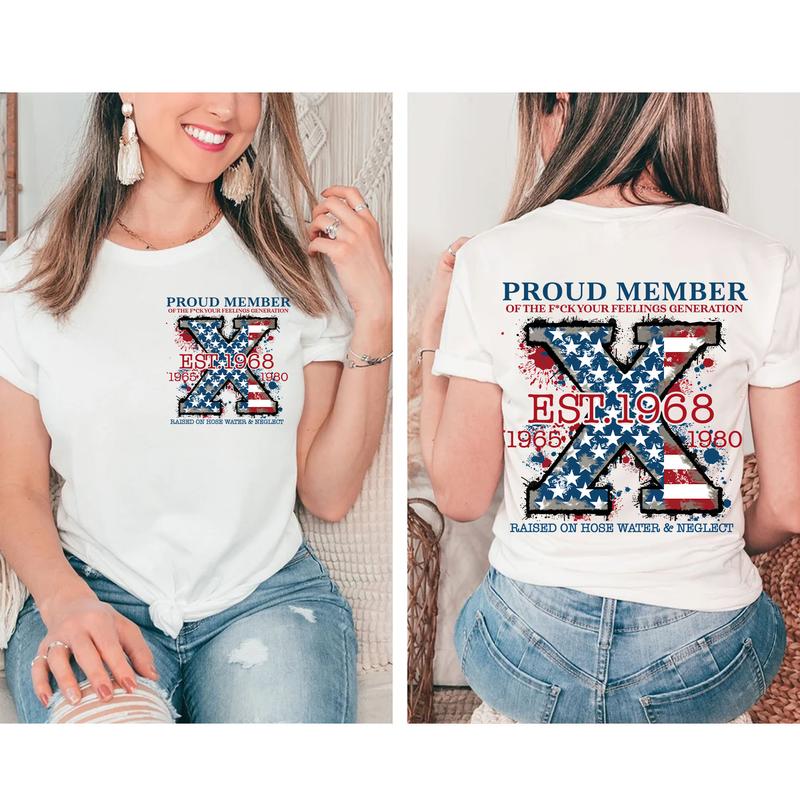 Custom Est.Year Flag Neglect Gen X 2 Side T-shirt, Gen X Shirt, Raised On Hose Water Generation 1965-1980 Shirt