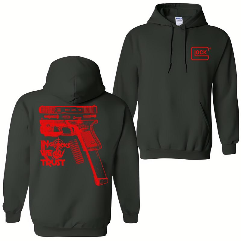 In GLock We Trust Hoodie - Glock Shirt- Design Red Color Double Sided - Men's & Women's Classic Fit Long Sleeve Hoodie - Menswear Casual Underwear