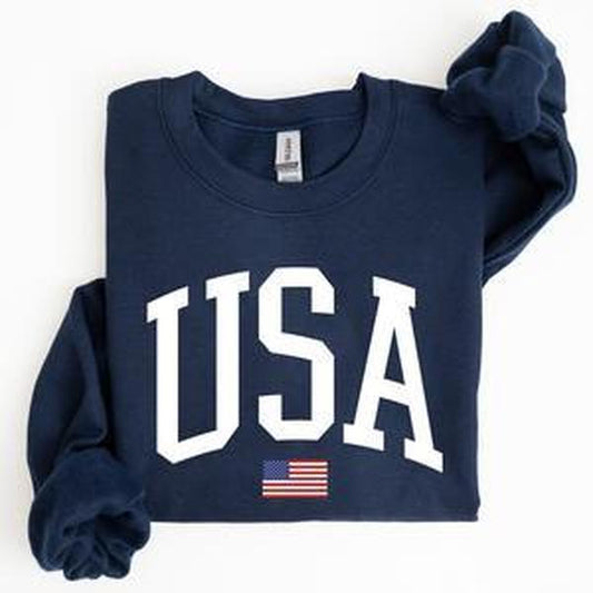 USA Flag, America, Patriotic, 4th of July Sweatshirt, Women's Crew Neck, Crewneck Casual Comfort Womenswear ComfortableÂ Graphic