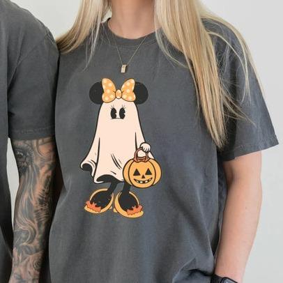 Retro M.1.ck.e.y M.1n.n1.e Halloween Couple Shirts, M.1n.n1.e Ghost Shirt, Spooky Season Shirt Comfort Cotton Fabric Womenswear