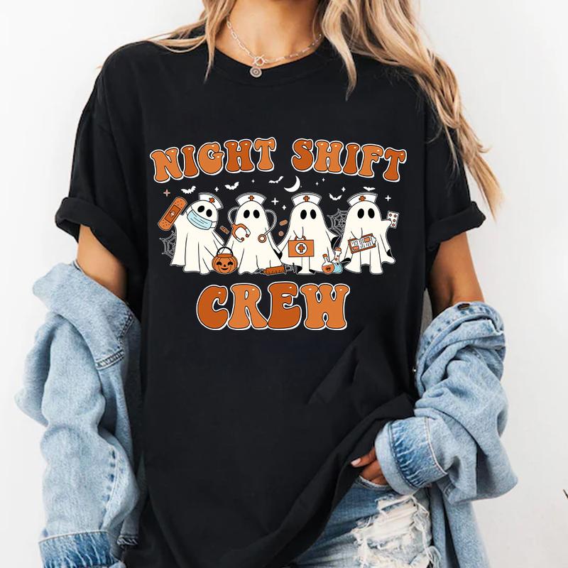 Nurse Halloween Shirt, Night Shift Crew Boo, Halloween Night Shift, Nurse Night Light, Nursing School Life, Nurse Gift, Halloween RN Gift