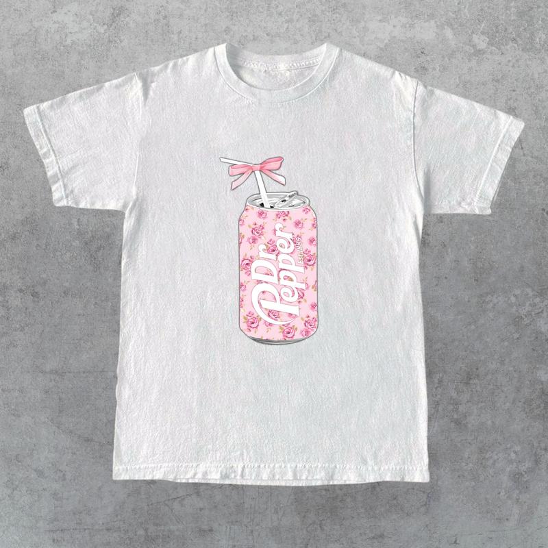 Dr Pepper Gift, Dr Pepper Bow Crewneck, Dr Pepper Pink Bow Shirt, Cute Baby Pink Bow Tee, Trendy Soda Can With Roses Menswear