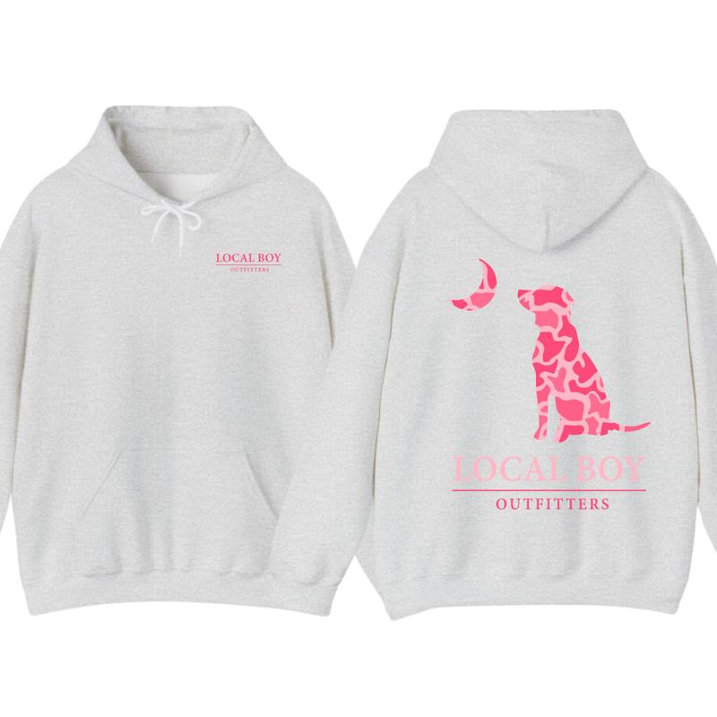 Local Boy Outfitters Dog And Moon Pink Camo Hoodie Sweatshirt T-Shirt, Hunting Shirt, Casual Unisex Shirts, Funny Shirt, Hoodie For Men, Women, Full C