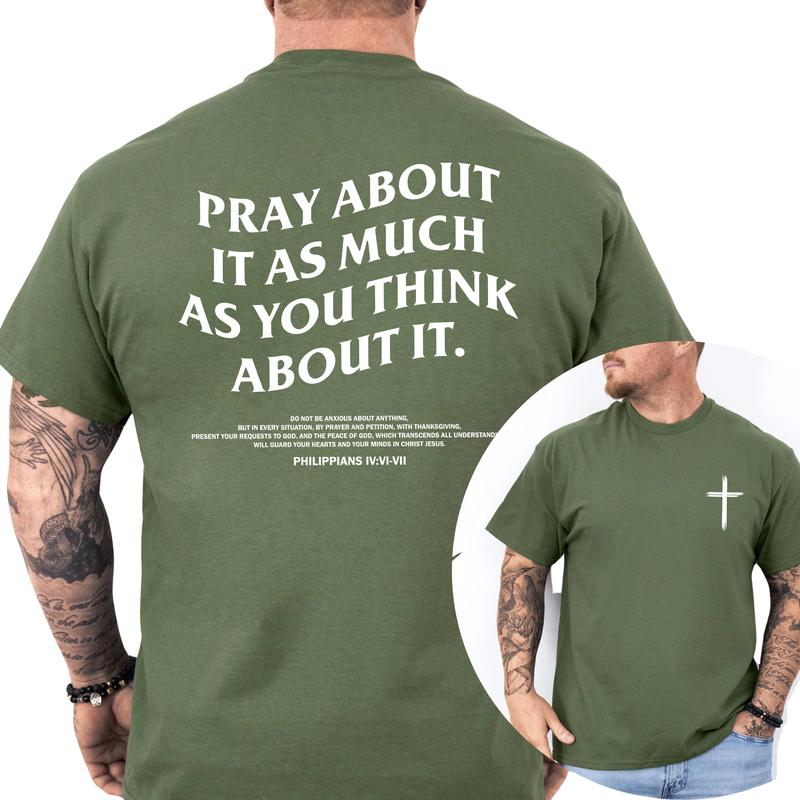 Men's Christian Cross Prayer 2-Sided Shirt, Pray About It T-shirt, Bible Verses Tops, Jesus Apparel, Philippians Religious Tees, Classic Menswear